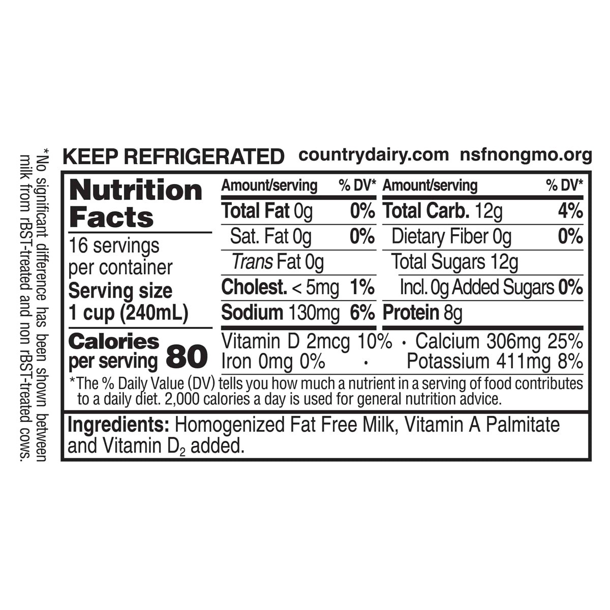 slide 2 of 2, Country Dairy Fat Free Milk, 1 gal