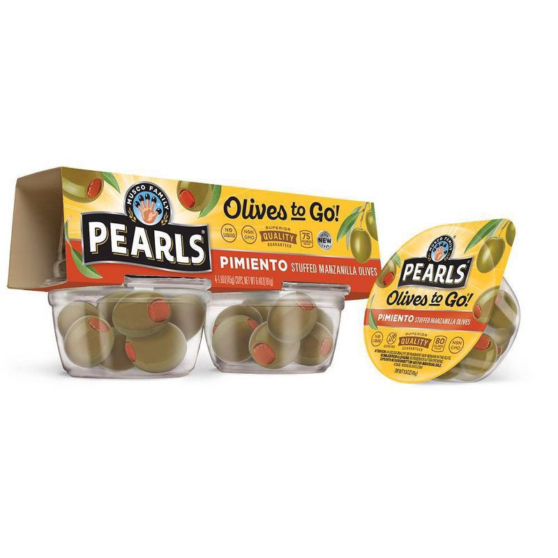 slide 2 of 5, Pearls Olives-to-Go Pimiento Stuffed Olives - 4ct, 4 ct
