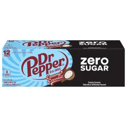 Dr Pepper Zero Sugar Creamy Coconut Soda, 12 fl oz Cans, 12 Pack