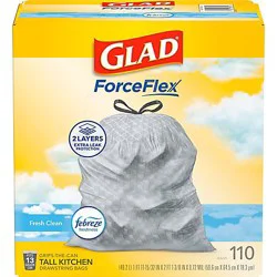 Glad Forceflex Tall Kitchen Drawstring Trash Bags 13 Gallon Gain Fresh Clean With Febreze - 110 Count