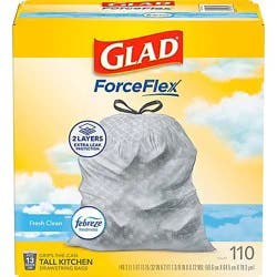 Glad Forceflex Tall Kitchen Drawstring Trash Bags 13 Gallon Gain Fresh Clean With Febreze - 110 Count
