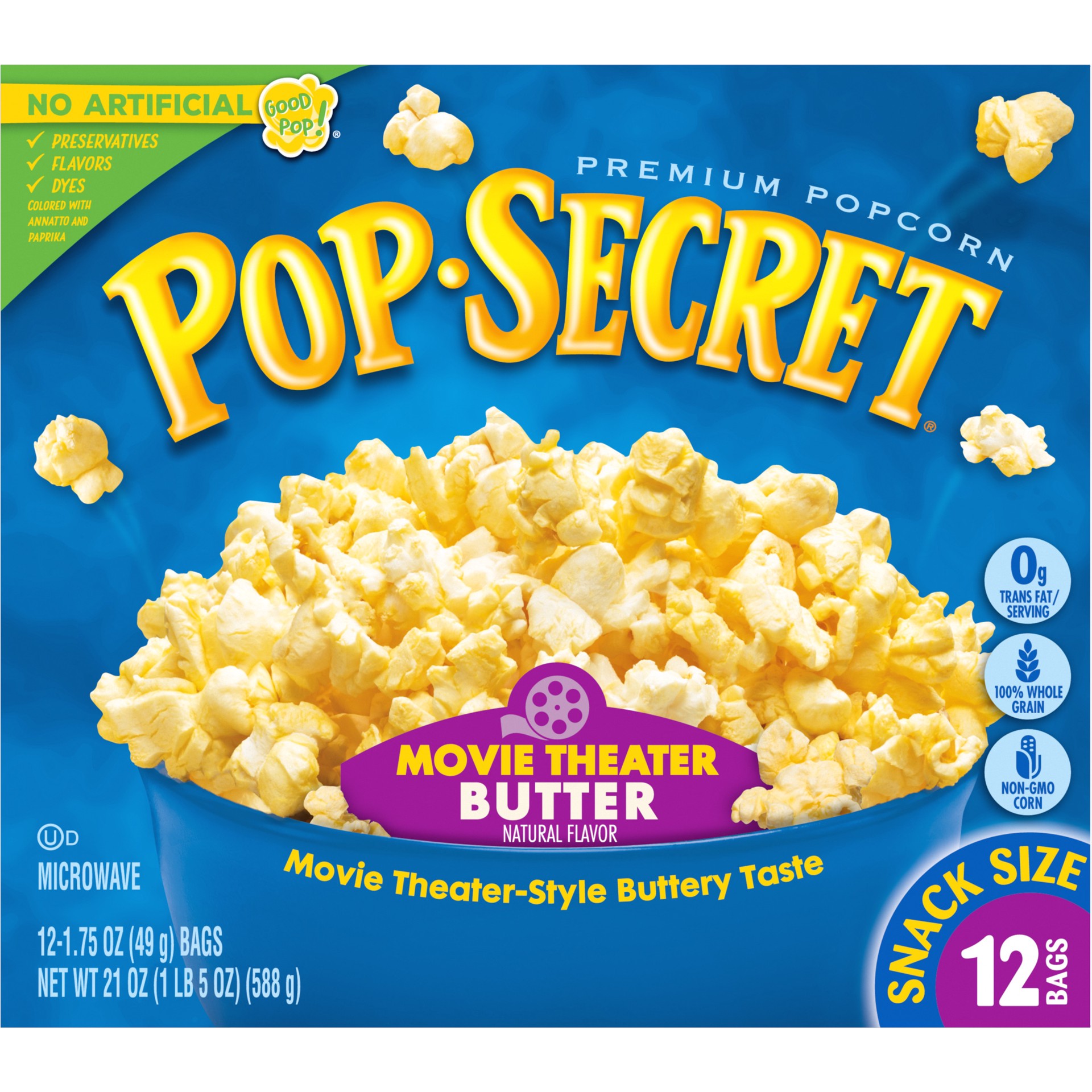 slide 4 of 5, Pop-Secret Microwave Popcorn, Movie Theater Butter Flavor, 1.75 Oz Snack Bags, 12 Ct, 12 ct; 1.75 oz