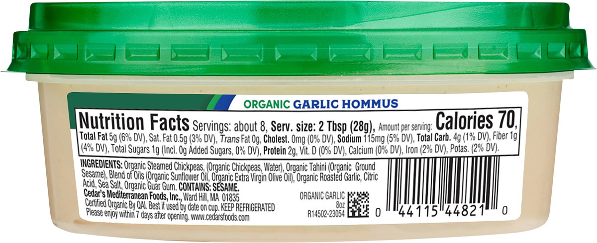 slide 2 of 4, Cedar's Organic Garlic Lovers Hommus, 8 oz