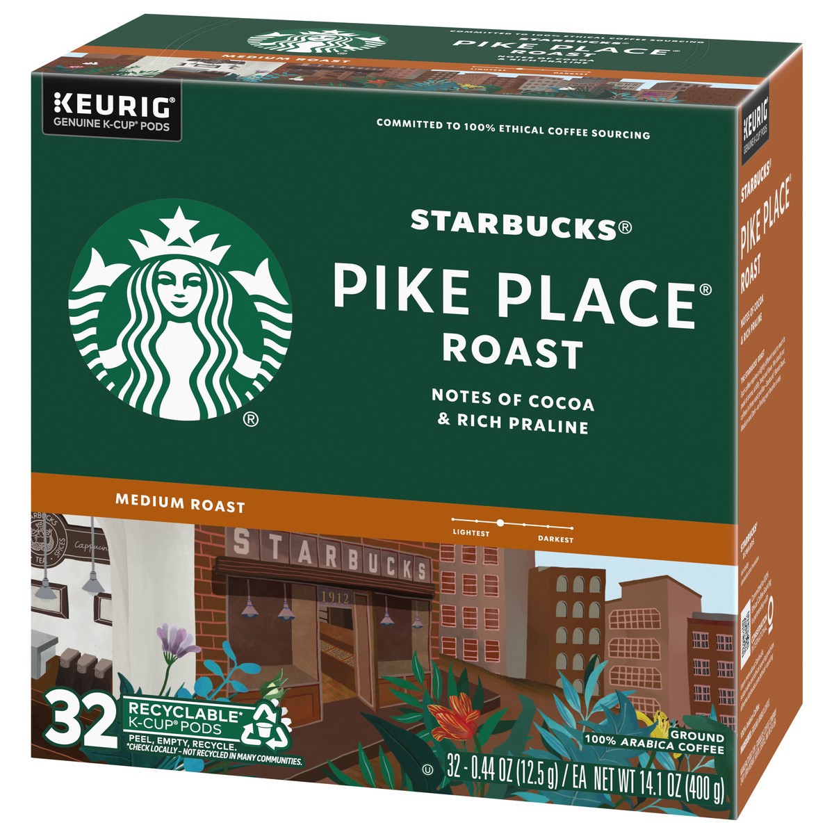 slide 8 of 9, Starbucks K-Cup Pods Medium Roast Ground 100% Arabica Pike Place Roast Coffee 32 - 0.44 oz ea, 32 ct