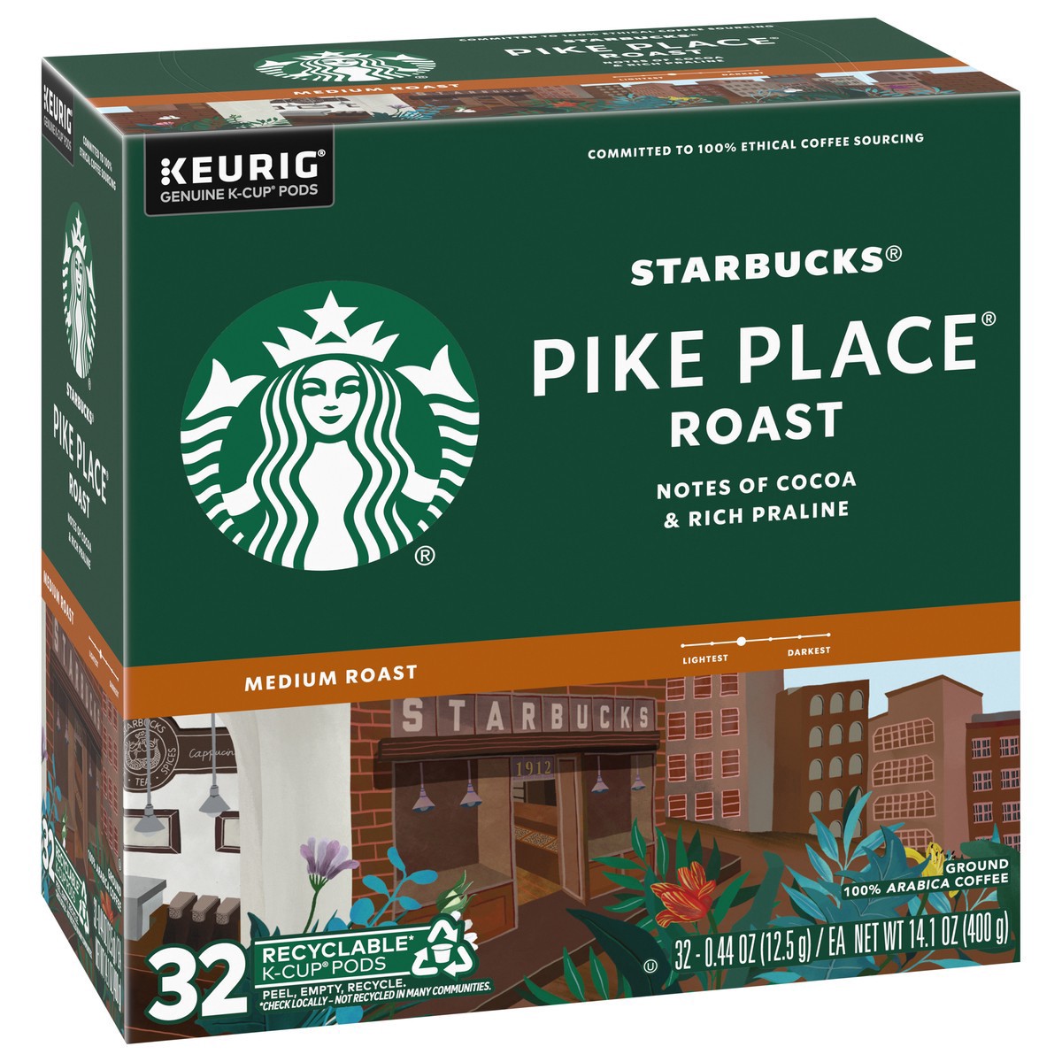 slide 9 of 9, Starbucks K-Cup Pods Medium Roast Ground 100% Arabica Pike Place Roast Coffee 32 - 0.44 oz ea, 32 ct