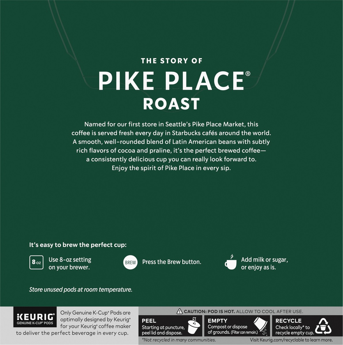 slide 2 of 9, Starbucks K-Cup Pods Medium Roast Ground 100% Arabica Pike Place Roast Coffee 32 - 0.44 oz ea, 32 ct