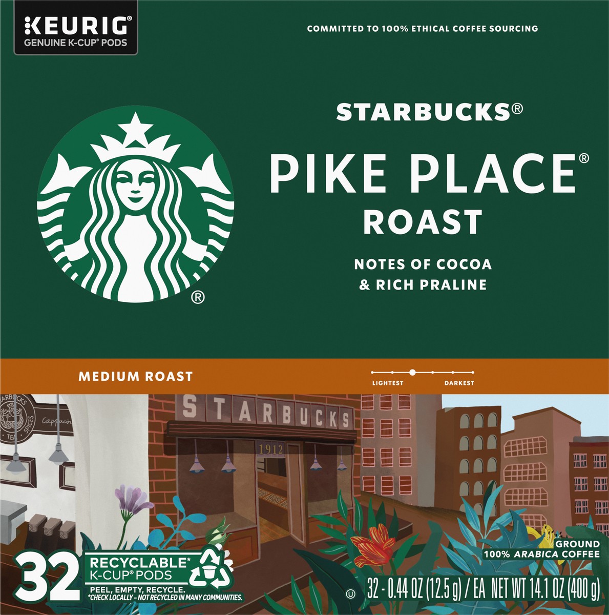 slide 6 of 9, Starbucks Pike Place Medium Roast Coffee - Keurig K-Cup Pods, 32 ct