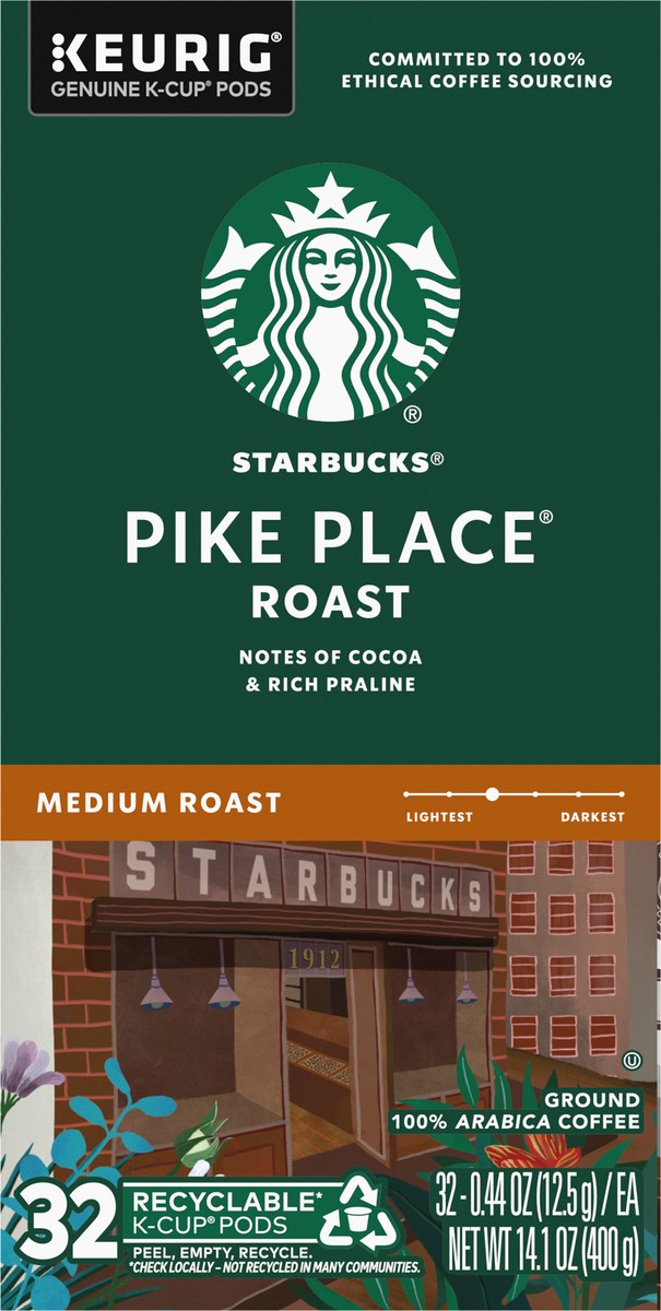 slide 7 of 9, Starbucks Pike Place Medium Roast Coffee - Keurig K-Cup Pods, 32 ct