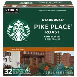 Starbucks K-Cup Pods Medium Roast Ground 100% Arabica Pike Place Roast Coffee 32 - 0.44 oz ea