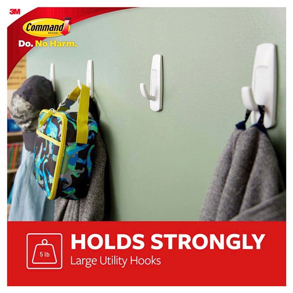 slide 17 of 29, Command Large Utility Hook Mega Pack, White, 5 lb, 16 ct