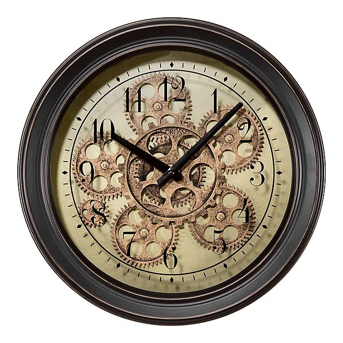 slide 1 of 5, La Crosse Technology Metal Wall Clock with Moving Gears - Black, 13 in