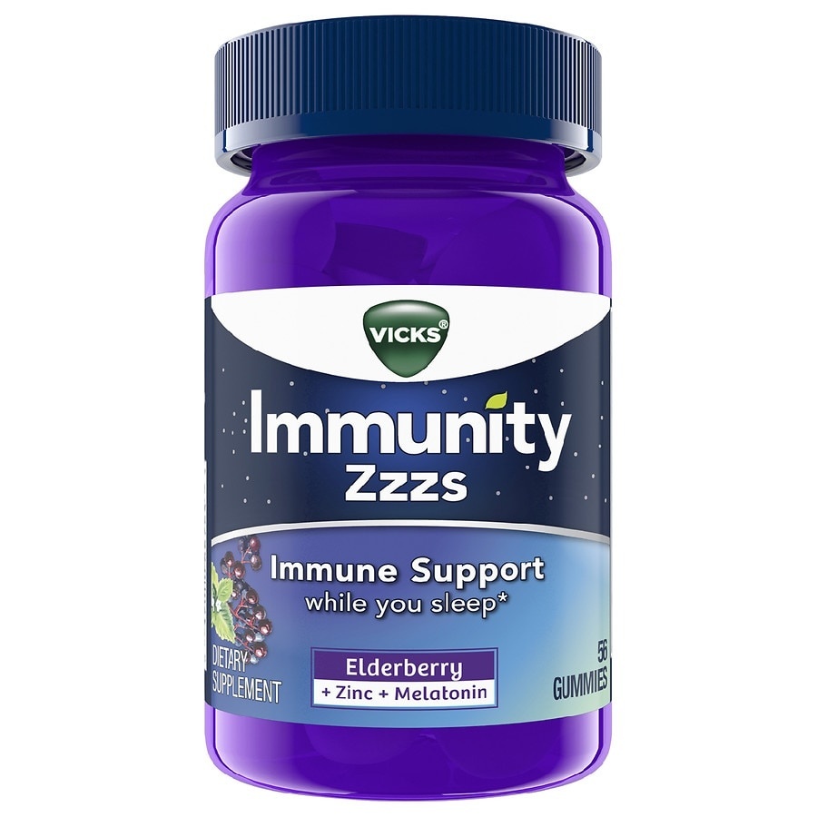 slide 1 of 1, ZzzQuil Vicks Immunity Zzzs Immune Support Gummies With Antioxidant Zinc, Melatonin & Elderberry, 56Ct, 56 ct