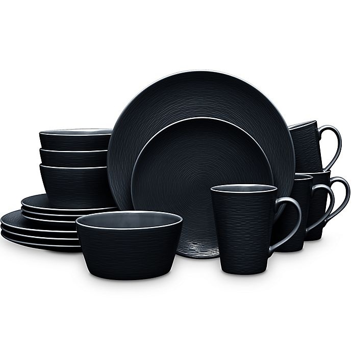 slide 1 of 1, Noritake Black on Black Swirl Coupe Dinnerware Set, 16 ct