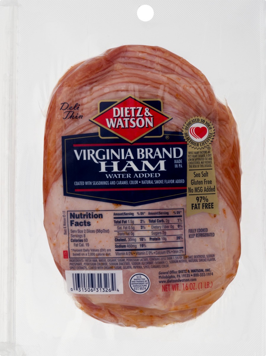slide 3 of 9, Dietz & Watson Virginia Brand Sliced Ham, 16 oz