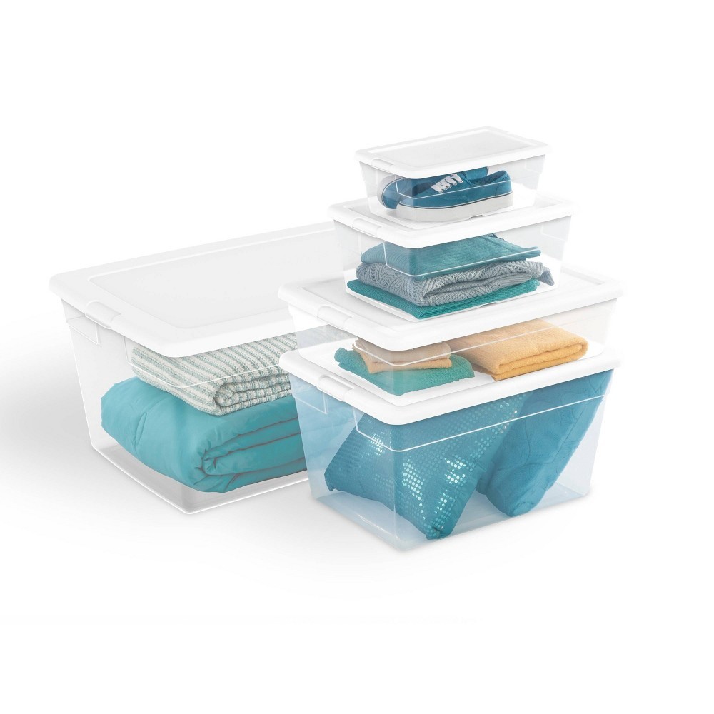 slide 5 of 7, Sterilite Storage Tote - Transparent With Glacier White Lid, 56 qt