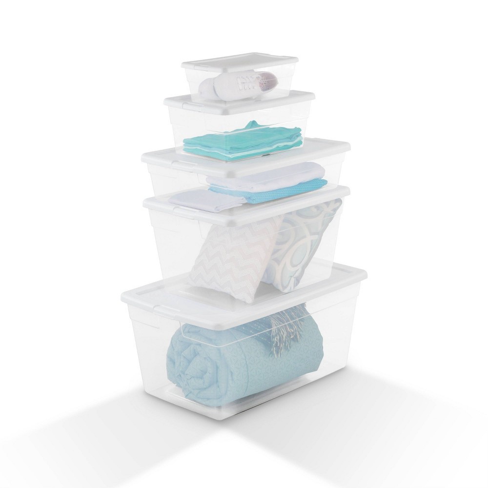 slide 6 of 7, Sterilite Storage Tote - Transparent With Glacier White Lid, 56 qt