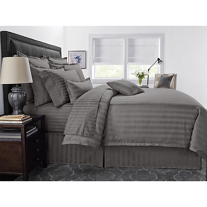 slide 1 of 1, Wamsutta 500-Thread-Count PimaCott Damask Stripe King Duvet Cover Set - Grey, 1 ct