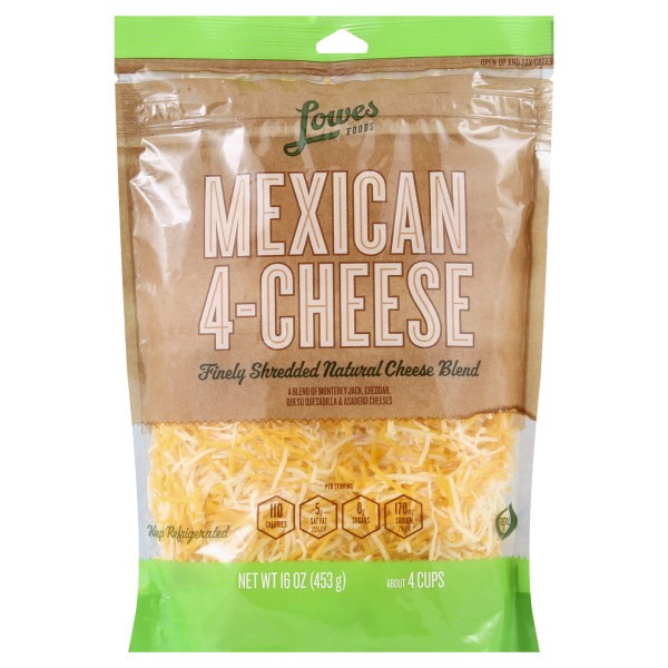 slide 1 of 1, Lowes Foods Fancy Shredded Mexican Four Cheese - 16 oz, 16 oz