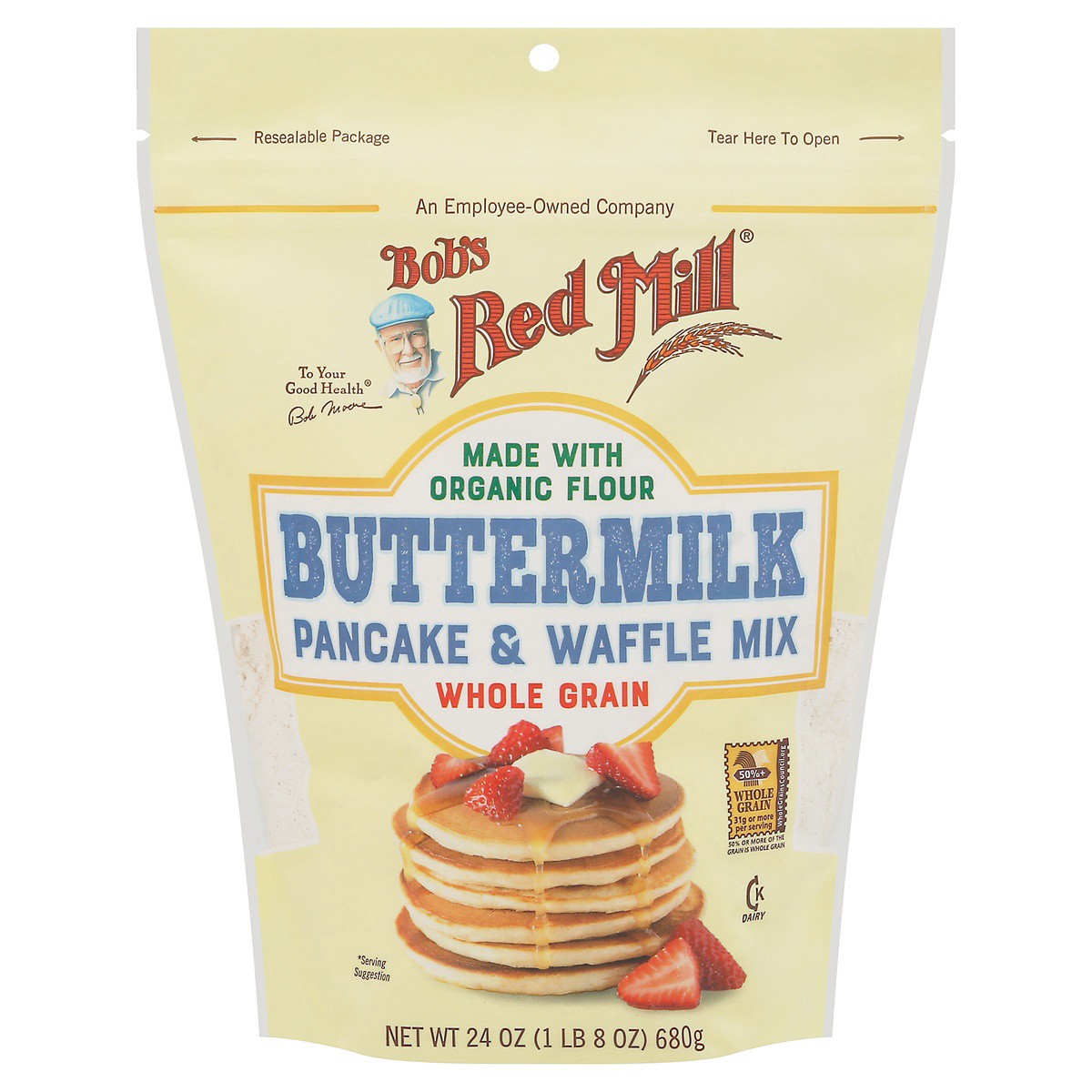 slide 1 of 9, Bob's Red Mill Whole Grain Buttermilk Pancake & Waffle Mix 24 oz, 24 oz