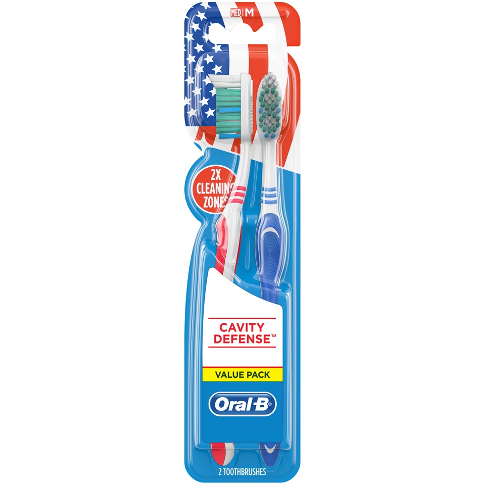 slide 2 of 2, Oral-B Cavity Defense 40 Medium Bristle Toothbrush, 2 ct