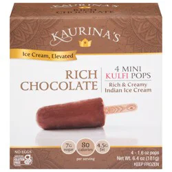 Kaurina's Indian Ice Cream Rich Chocolate Mini Kulfi Pops, 4 - 1.6 oz Each