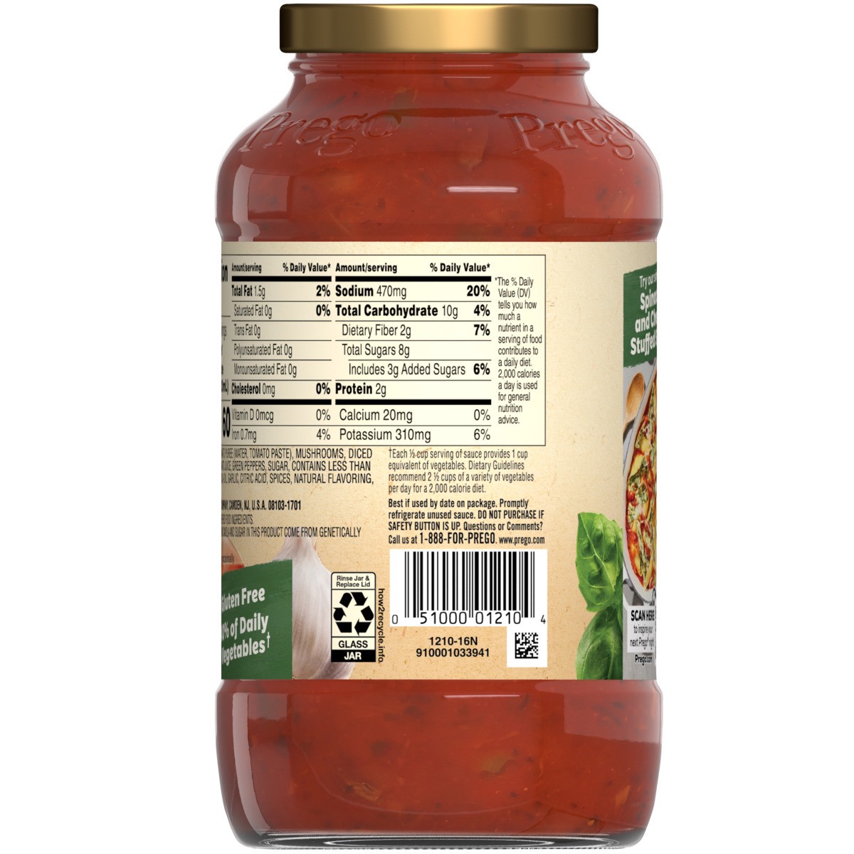 slide 7 of 11, Prego Chunky Mushroom and Green Pepper Pasta Sauce, 23.75 oz Jar, 23.75 oz