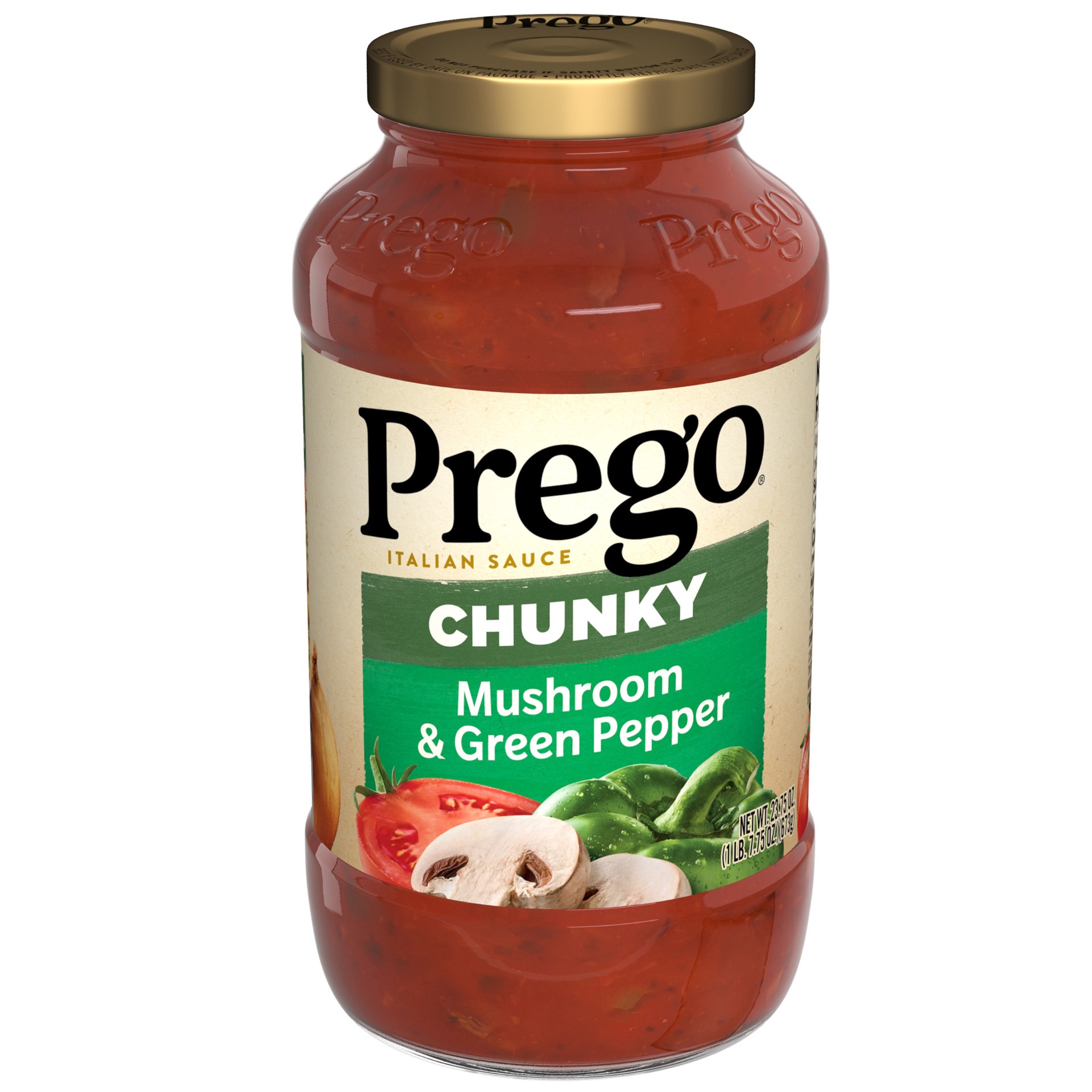 slide 1 of 11, Prego Chunky Mushroom and Green Pepper Pasta Sauce, 23.75 oz Jar, 23.75 oz