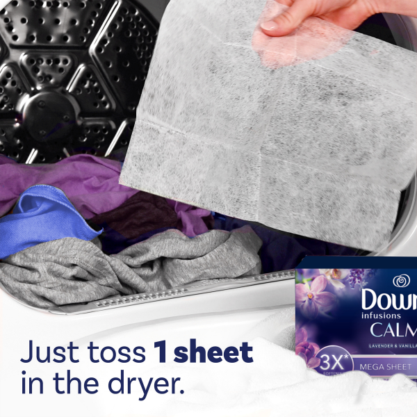 slide 24 of 29, Downy CALM, Mega Dryer Sheets, Laundry Fabric Softener, Lavender and Vanilla Bean, 180 Count, 180 ct