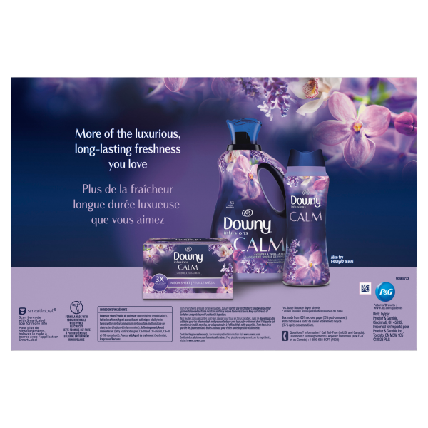 slide 8 of 29, Downy CALM, Mega Dryer Sheets, Laundry Fabric Softener, Lavender and Vanilla Bean, 180 Count, 180 ct