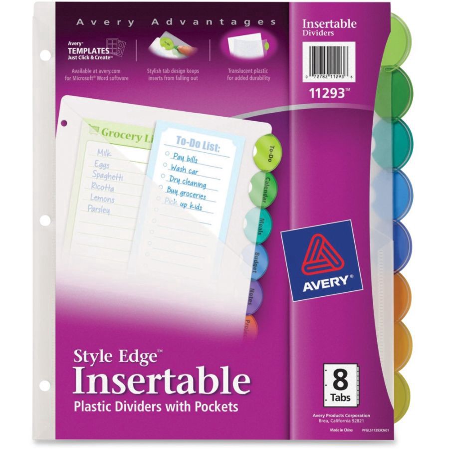 slide 4 of 4, Avery Style Edge Insertable Dividers With Pockets, Multicolor, Pack Of 8, 8 ct