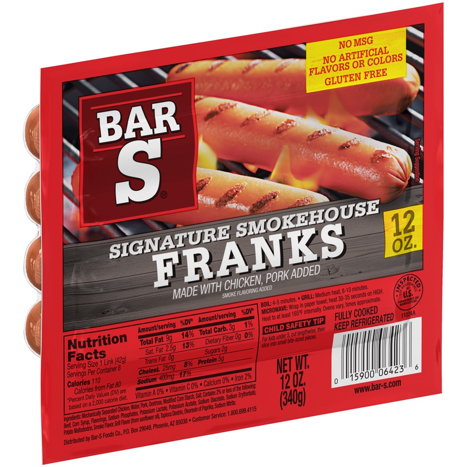 slide 5 of 7, Bar-S Signature Smokehouse Franks, 12 oz