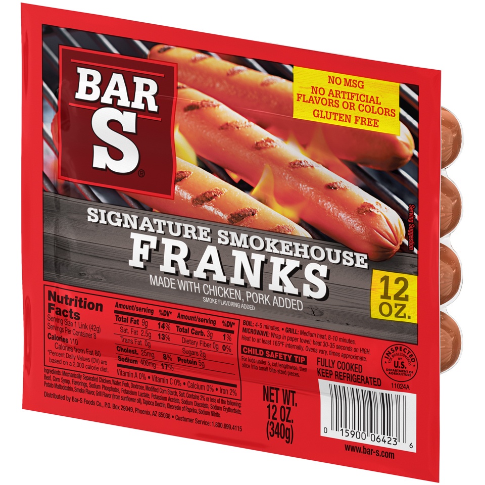 slide 6 of 7, Bar-S Signature Smokehouse Franks, 12 oz