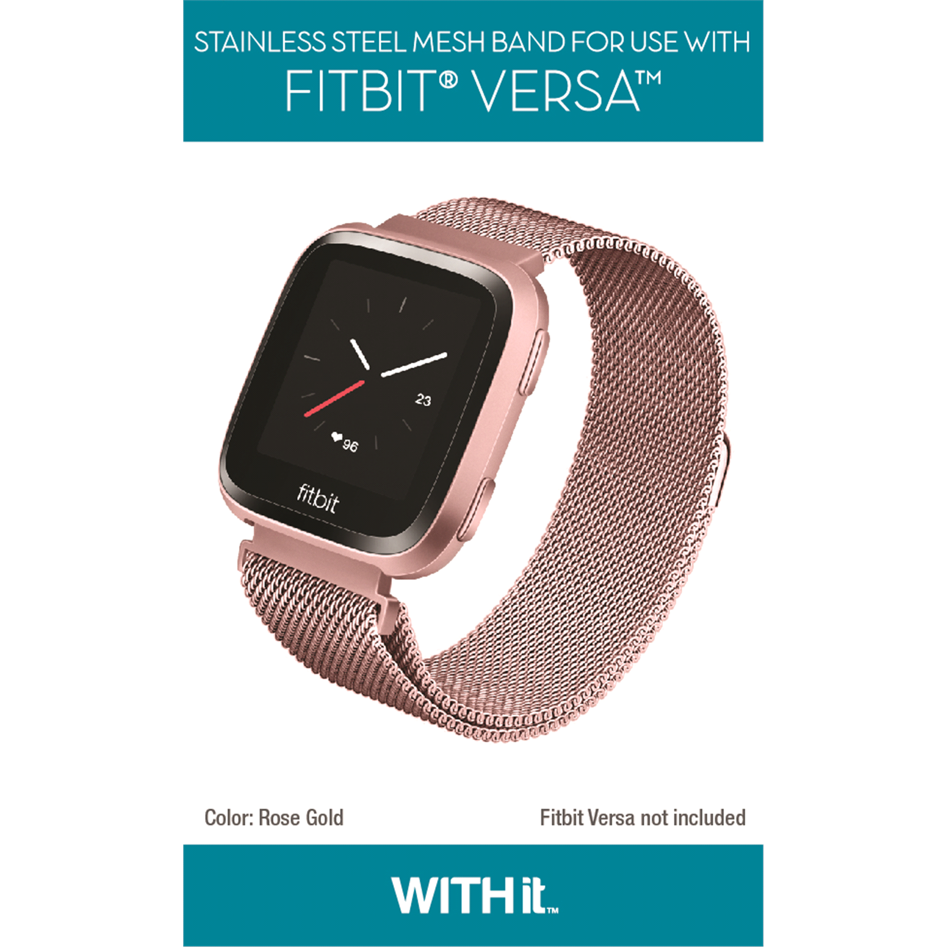 slide 3 of 5, WITHit Fitbit Versa Mesh Band- Rose Gold, versa