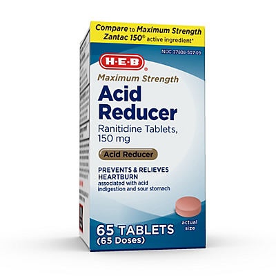 slide 1 of 1, H-E-B Heartburn Relief Maximum Strength 150 mg Tablets, 65 ct