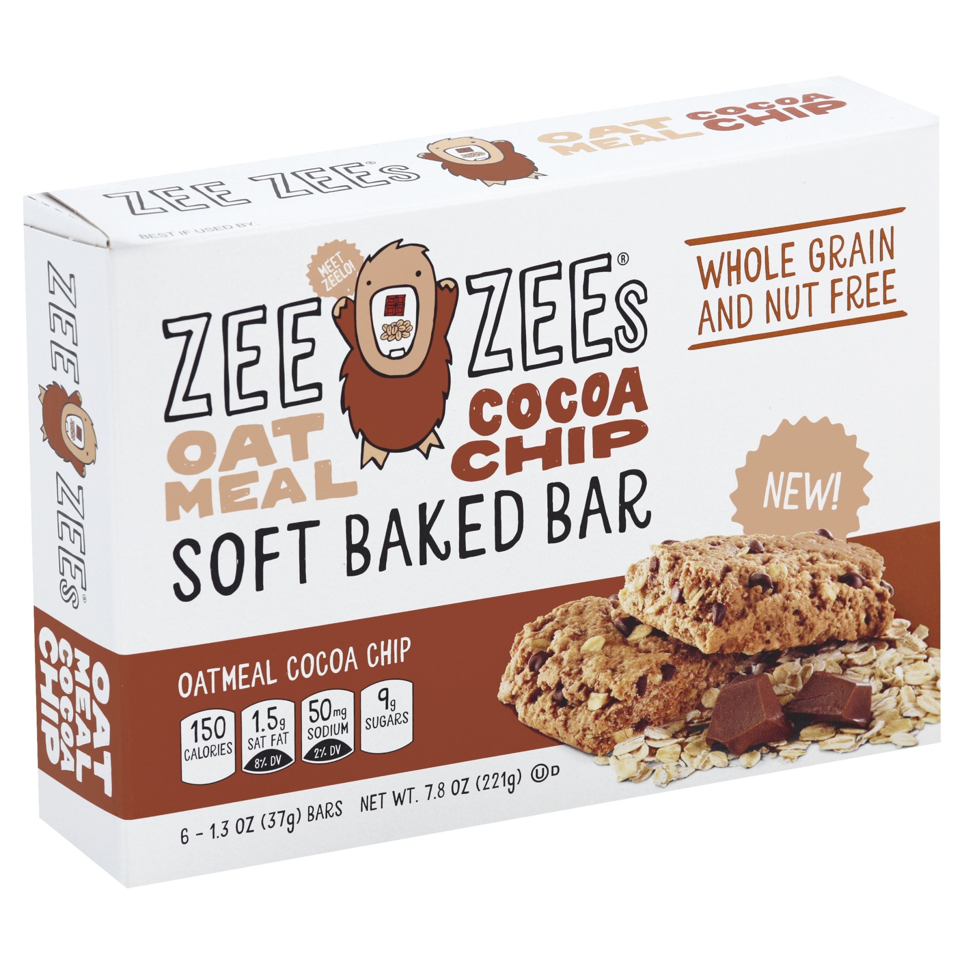 slide 1 of 1, Zee Zee’s Soft Baked Bars – Oatmeal Cocoa Chip, 6 ct