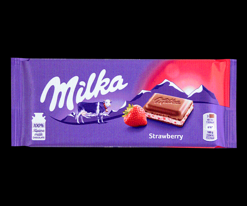 slide 1 of 1, Milka Strawberry Chocolate, 3.53 oz