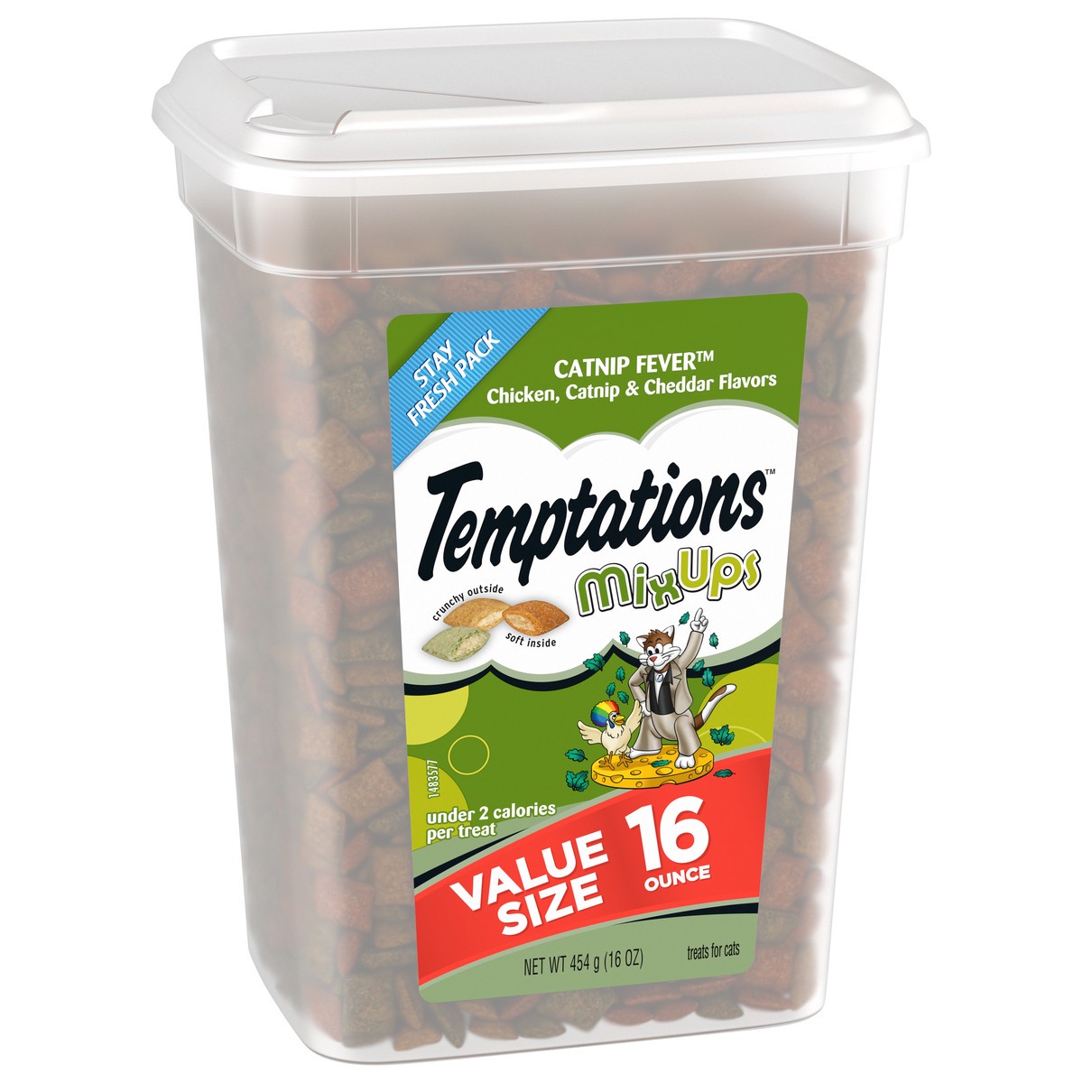 slide 2 of 9, Temptations MixUps Catnip Fever Chicken Catnip & Cheese Flavors Treats for Cats Value Size 16 oz, 16 oz