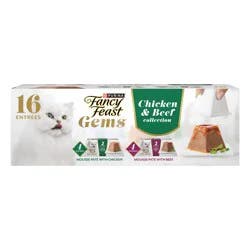 Fancy Feast Gems Pate Cat Food Mousse Chicken or beef and a Halo of Savory Gravy Wet Cat Food Variety Pack - (1) 8 ct. Boxes