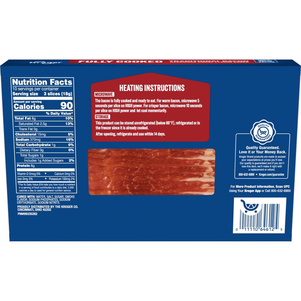 slide 2 of 2, Kroger® Fully Cooked Hardwood Smoke Traditional Bacon, 6.3 oz