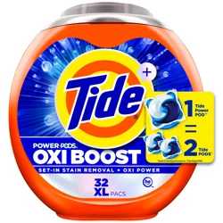 Tide Oxi Boost Power PODS Laundry Detergent Pacs, 32 Count, Set-In Stain Removal + Oxi Power, laundry soap detergent pacs