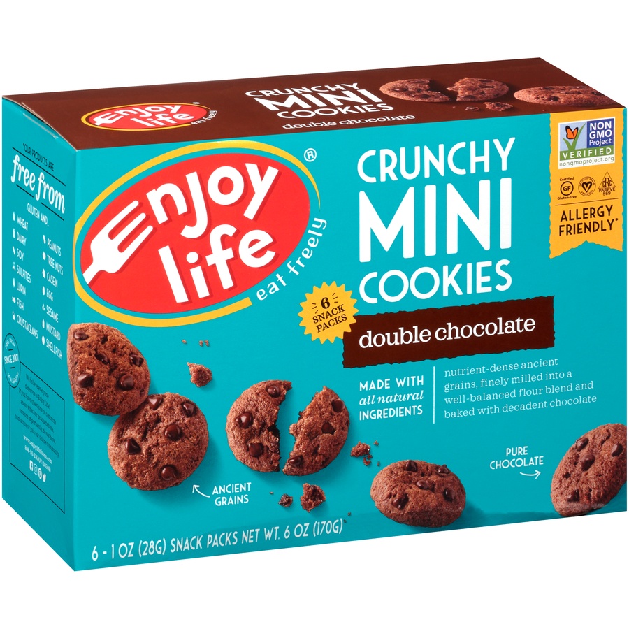 slide 2 of 8, Enjoy Life Crunchy Double Chocolate Mini Cookies Snack Packs, 6 ct; 1 oz