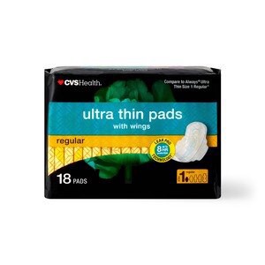 slide 1 of 1, Cvs Health Ultra Thin Pads With Wings, Regular, 18 Ct, 1 ct