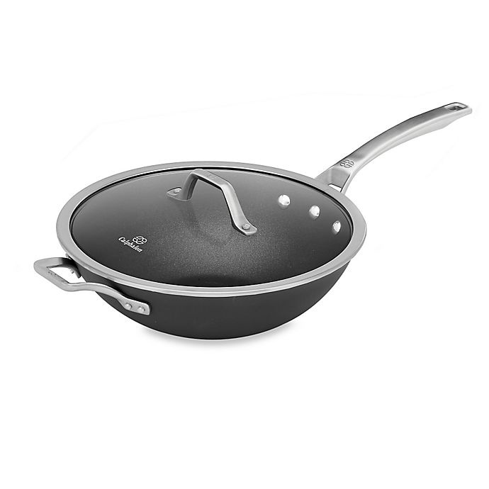 slide 1 of 1, Calphalon Signature Nonstick Covered Flat Bottom Wok, 12 in