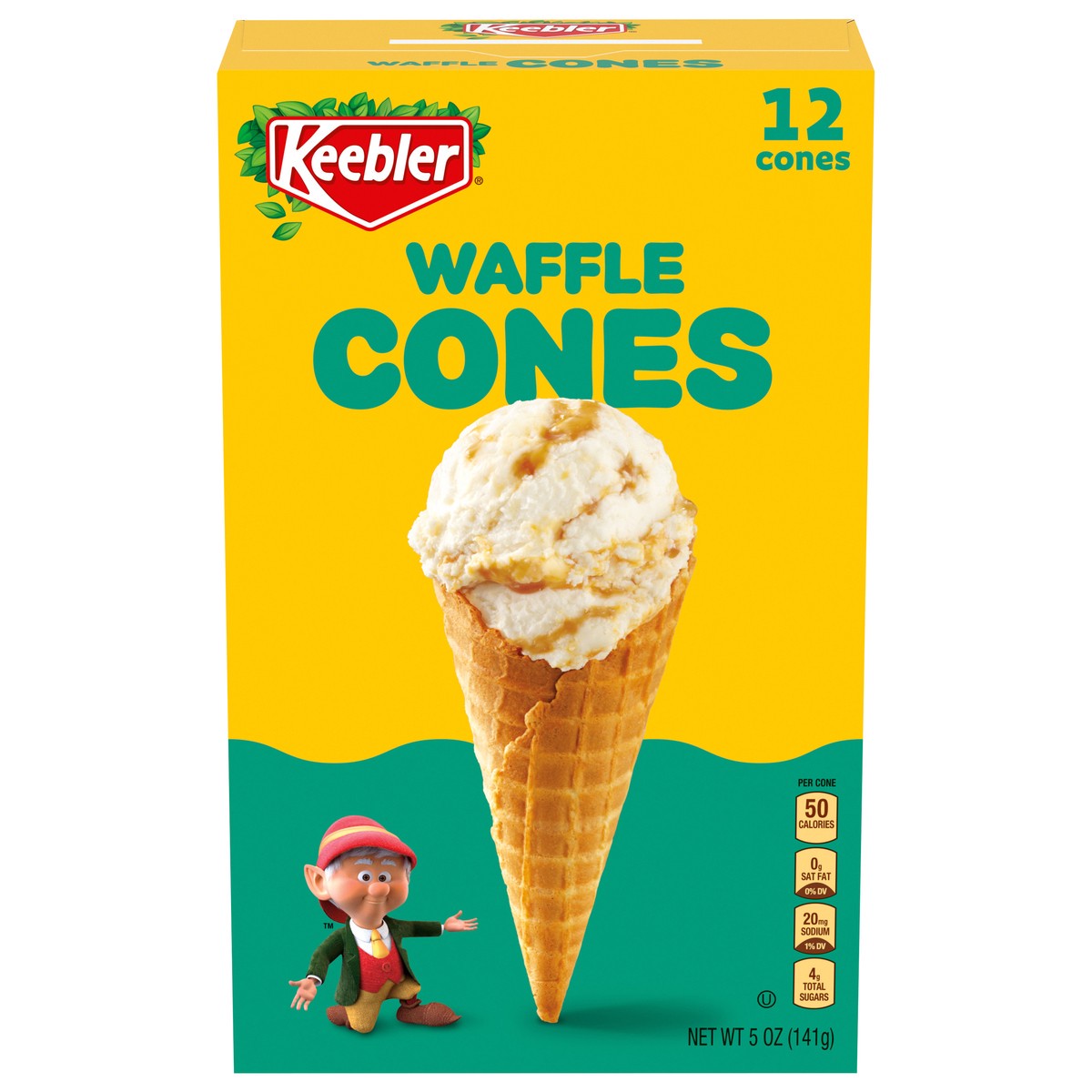 slide 1 of 1, KEEBLER Waffle Cones, 12count Cones, 5oz / 141g, 12 ct