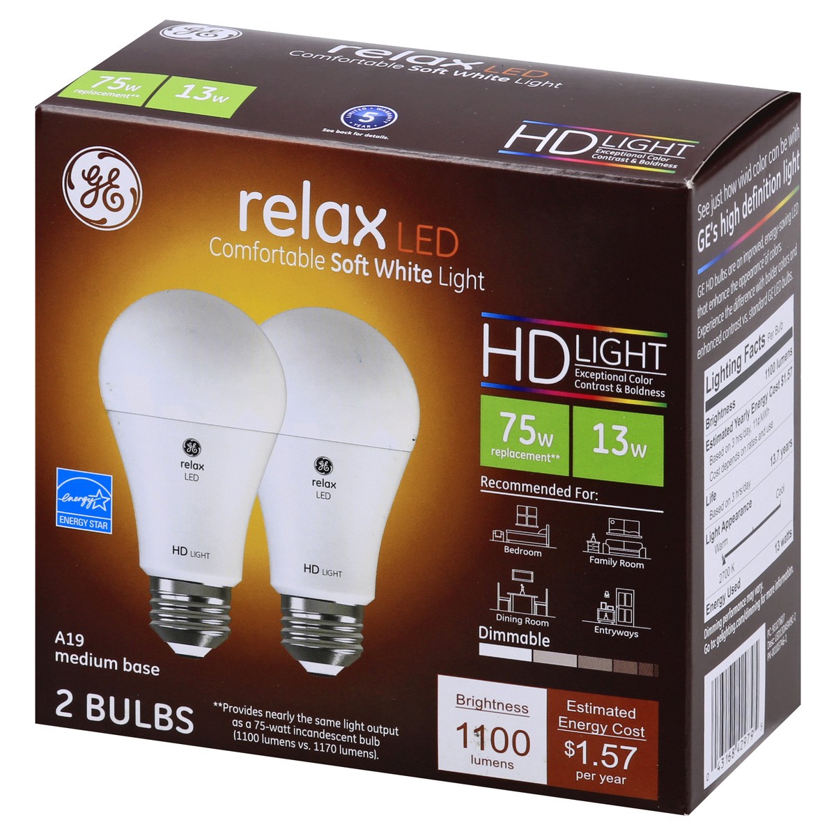 slide 3 of 9, GE Relax LED Soft White 13 Watts Light Bulb 2 ea, 2 ct