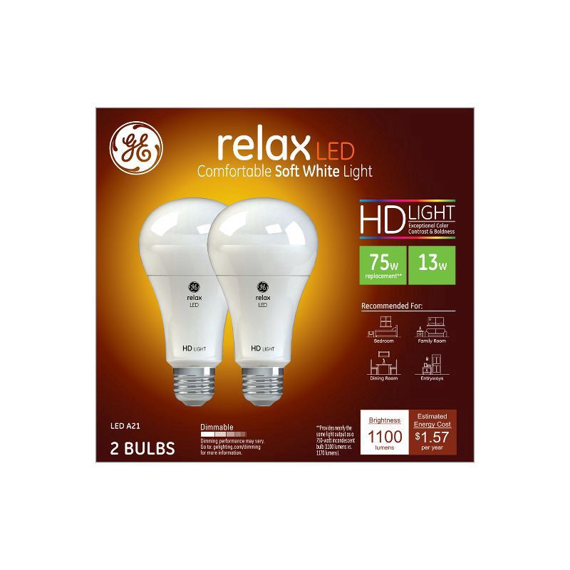slide 1 of 9, GE Relax LED Soft White 13 Watts Light Bulb 2 ea, 2 ct