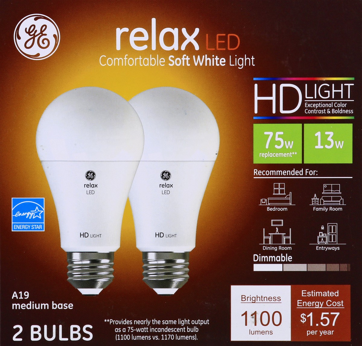 slide 6 of 9, GE Relax LED Soft White 13 Watts Light Bulb 2 ea, 2 ct