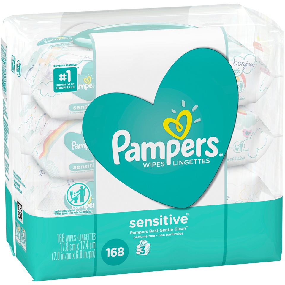 slide 2 of 3, Pampers Baby Wipes Pampers Sensitive, Clinically Proven, Fragrance Free, Water Based, Hypoallergenic Baby Wipes, 168 Baby Wipes Total (2X Flip-Top Packs), 2 ct