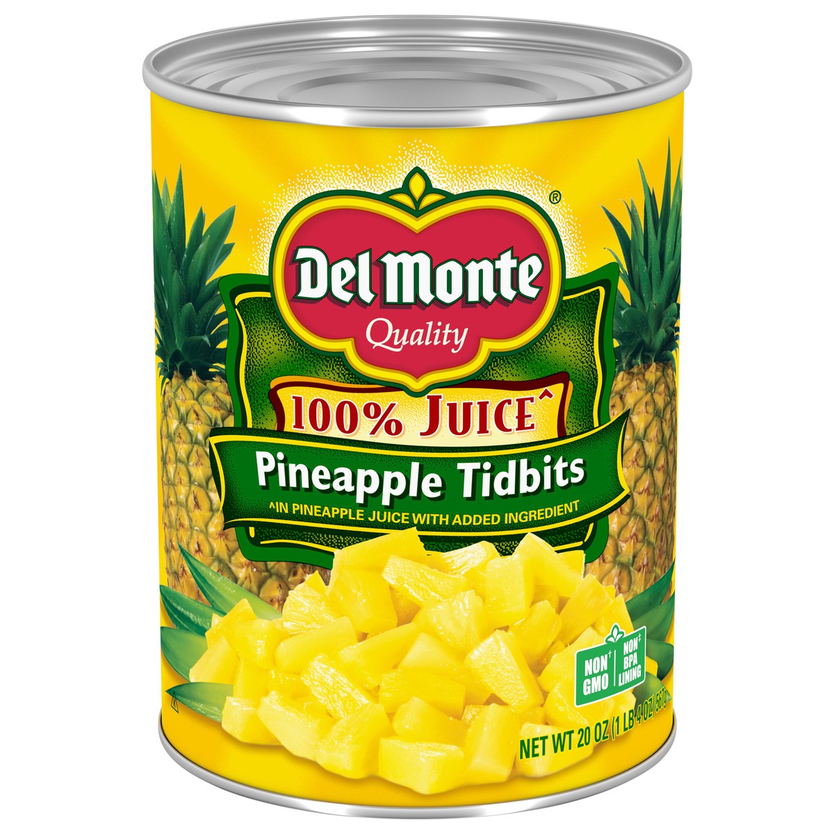 slide 1 of 1, Del Monte Pineapple Tidbits in 100% Juice, 20 oz Can, 20 oz