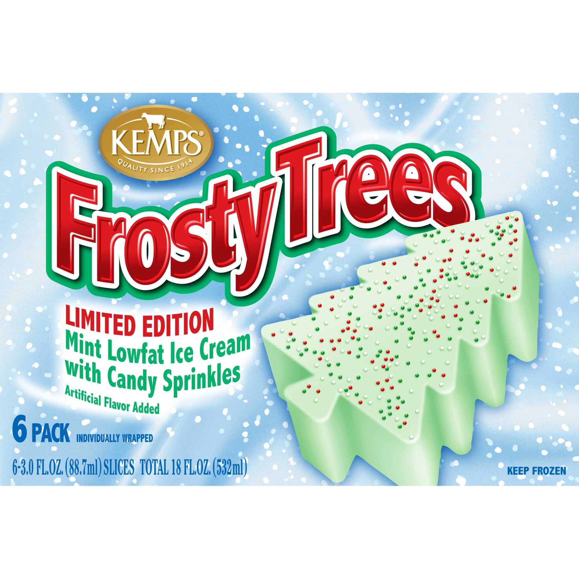 slide 6 of 8, Kemps Frosty Trees Mint Lowfat Ice Cream With Candy Sprinkles Slices, 6 ct; 3 fl oz